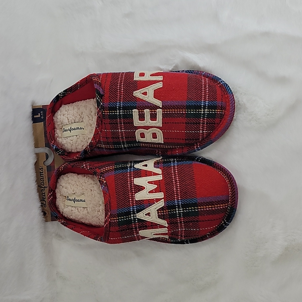 Dreamfoams Mama Bear Red Plaid Slippers Size L 9-10